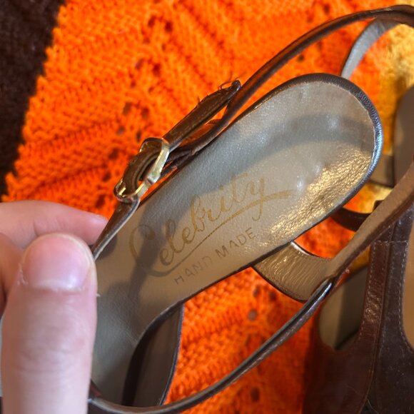 1960s MOD HANDMADE Leather sole T- Bar patchwork suede maryjane heels! - Picture 8 of 9